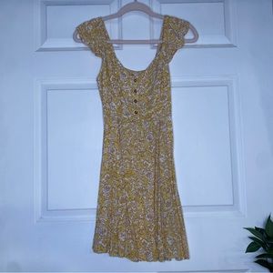 Billabong Forever Yours Minidress Yellow White Floral Ruffle Sleeve Size Small